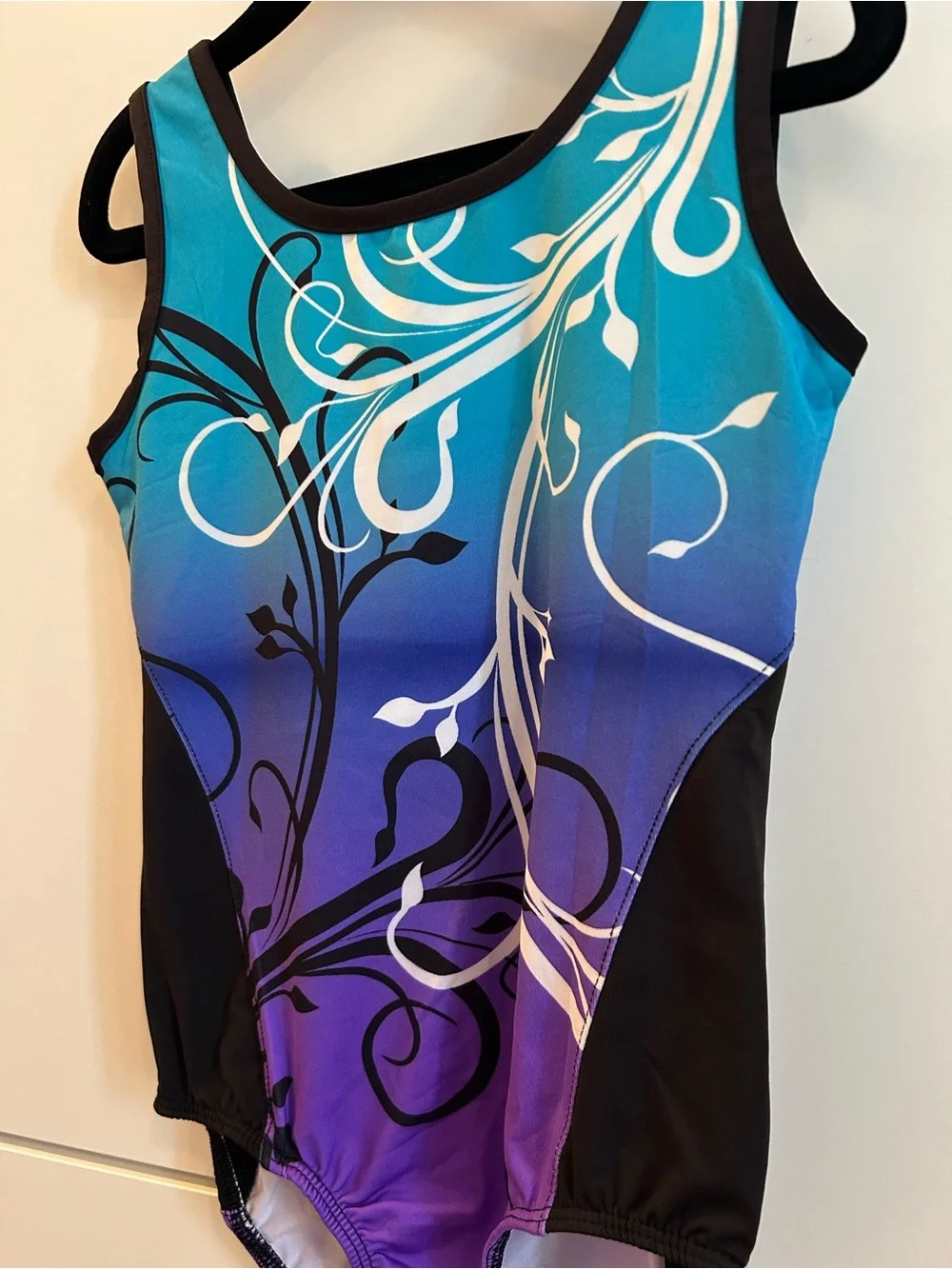 Danskin Now Girls Gradient Teal to Purple Floral Gymnastics Leotard - S (6/6X)